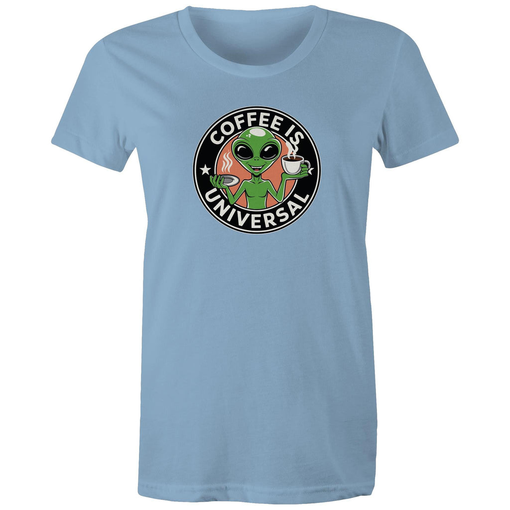 Coffee Is Universal, Alien - Womens T-shirt Carolina Blue Womens T-shirt Coffee Printed In Australia Sci Fi