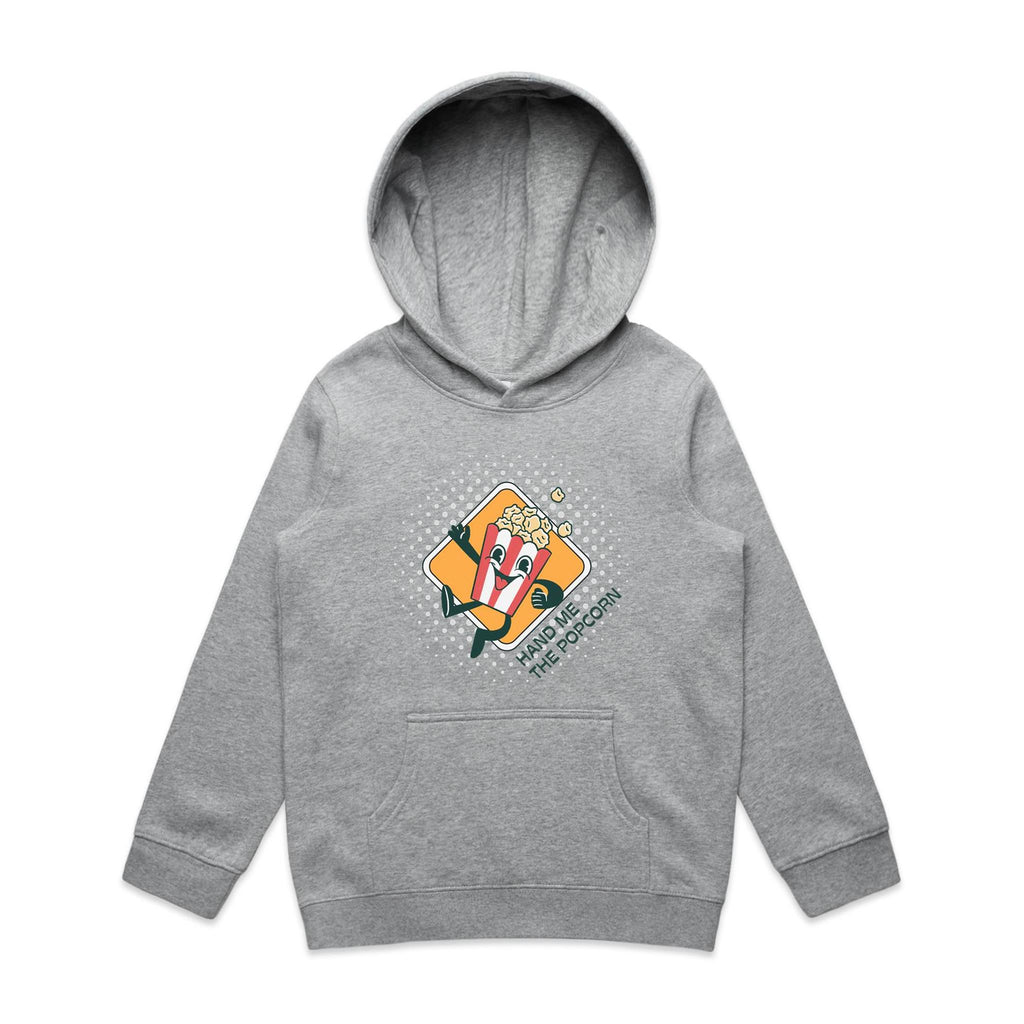 Hand Me The Popcorn - Kids Hoodie Grey Marle Kids Hoodie Printed In Australia