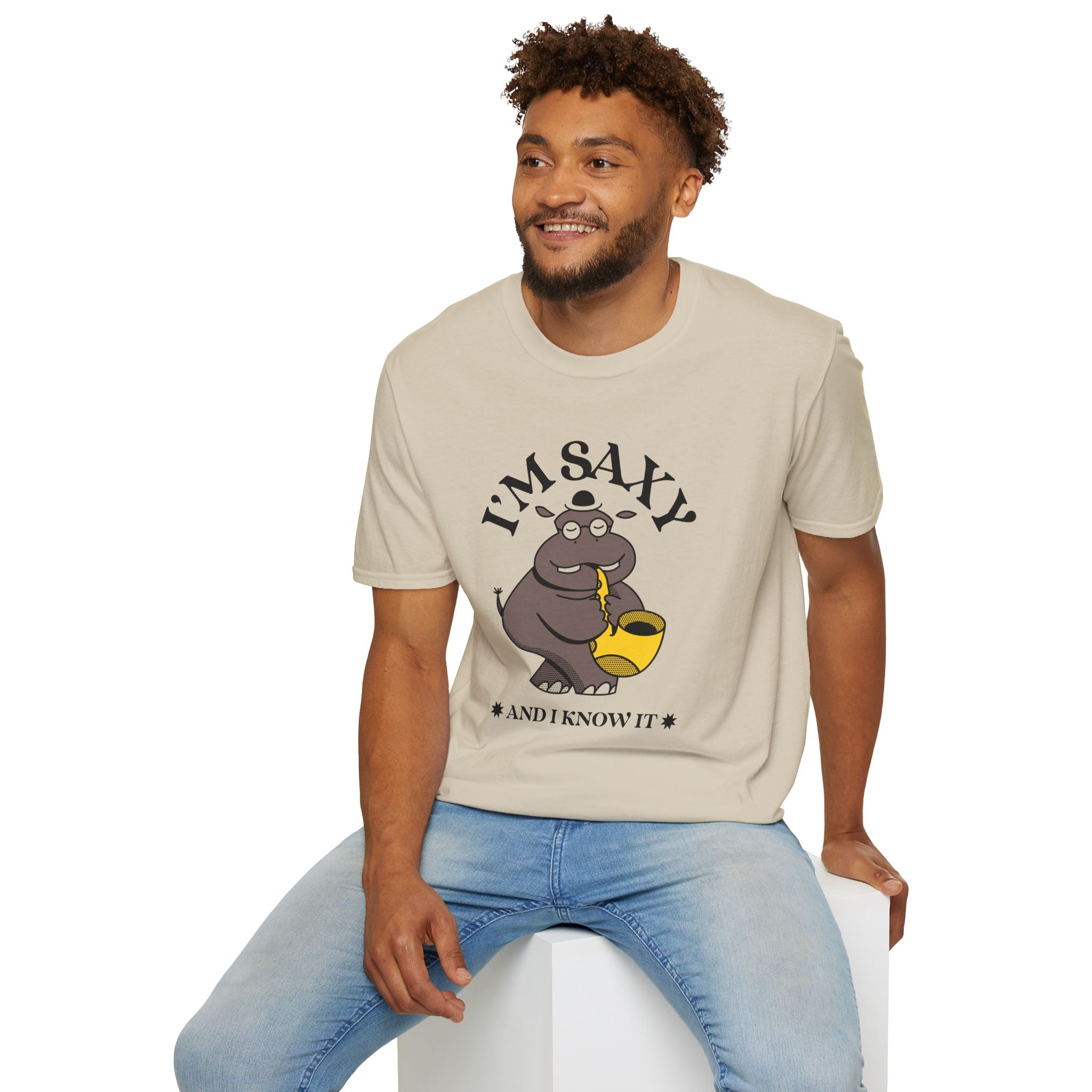 I'm Saxy And I Know It, Saxophone Hippo - Unisex Softstyle T-shirt