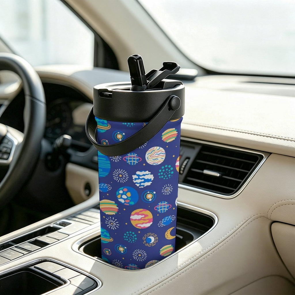 Planets On Blue 20oz Tea Tumbler with Carry Handle