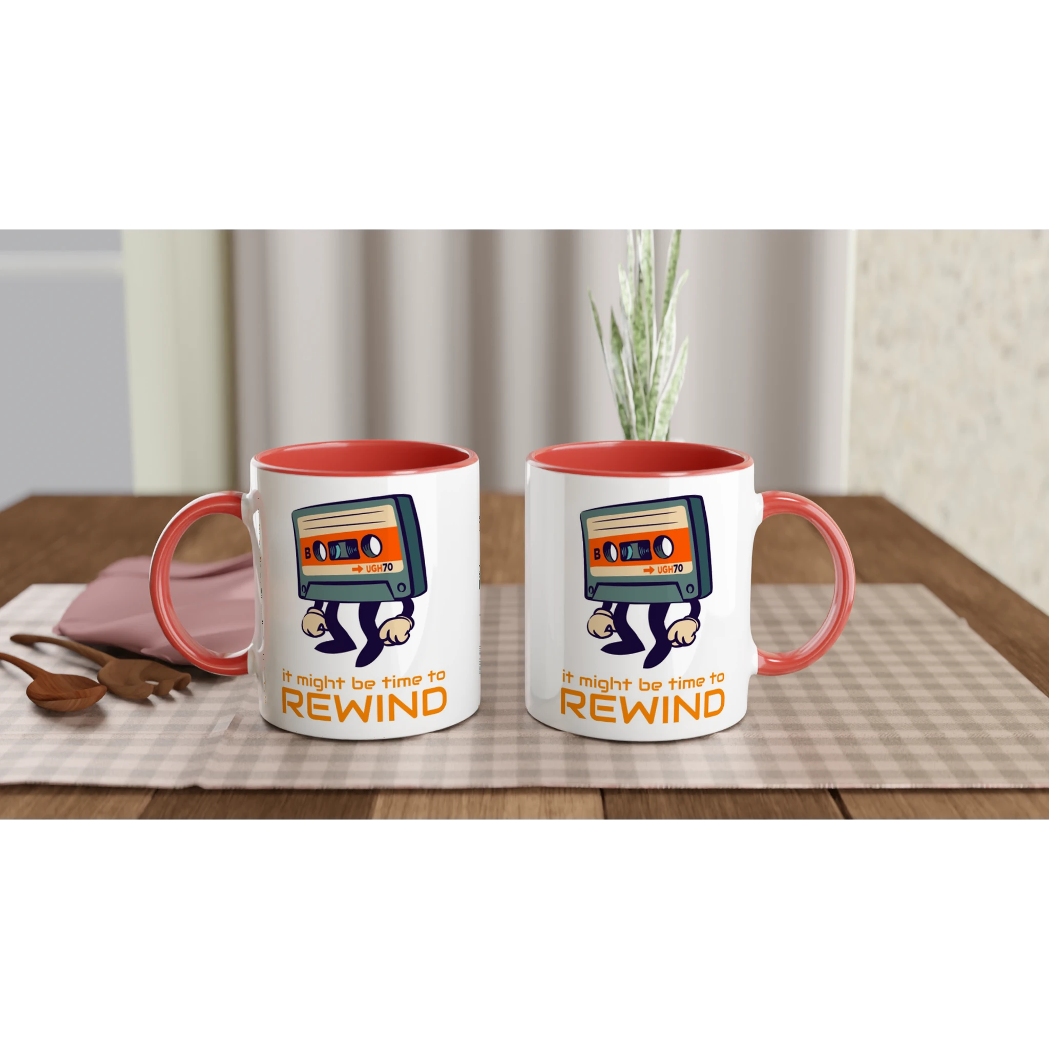 Personalised - It Might Be Time To Rewind - White 11oz Ceramic Mug with Colour Inside Personalised 11oz Mug customise Globally Fulfilled Music personalise Retro