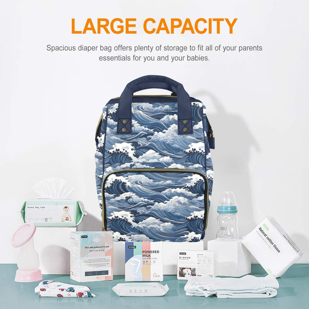 Japanese Waves Multi-Function Backpack, Nappy / Diaper Bag Multi-function Backpack, Nappy / Diaper Bag Ocean Printed Offshore