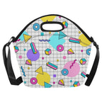 80's Grid Neoprene Lunch Bag/Large (Model 1669) Neoprene Lunch Bag Printed Offshore Retro