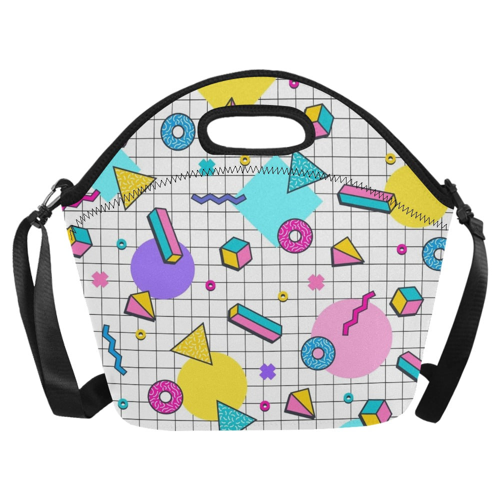 80's Grid - Neoprene Lunch Bag/Large (Model 1669) Neoprene Lunch Bag Printed Offshore Retro