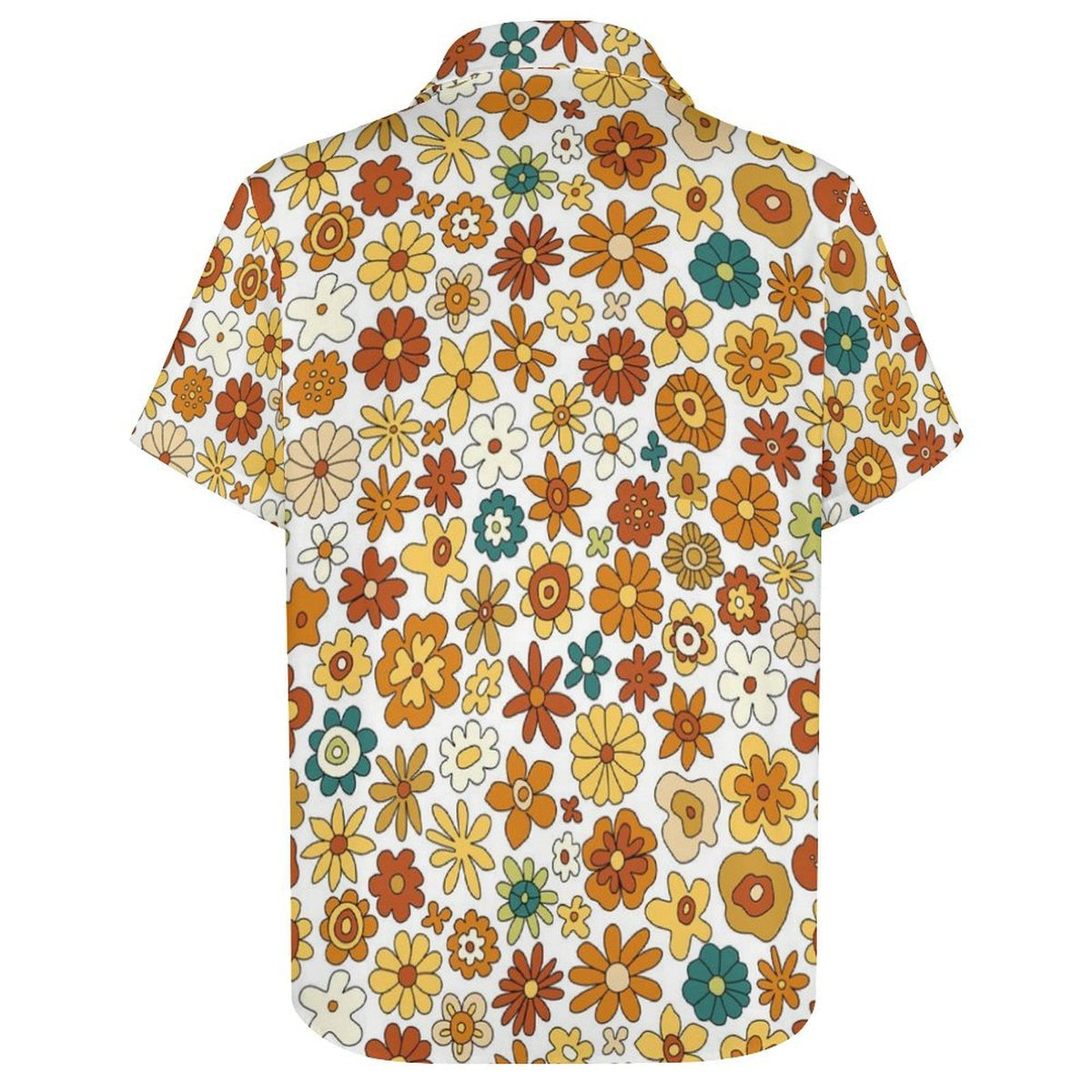 70's Style Floral Women's Collared Pocketless Short Sleeve Shirt