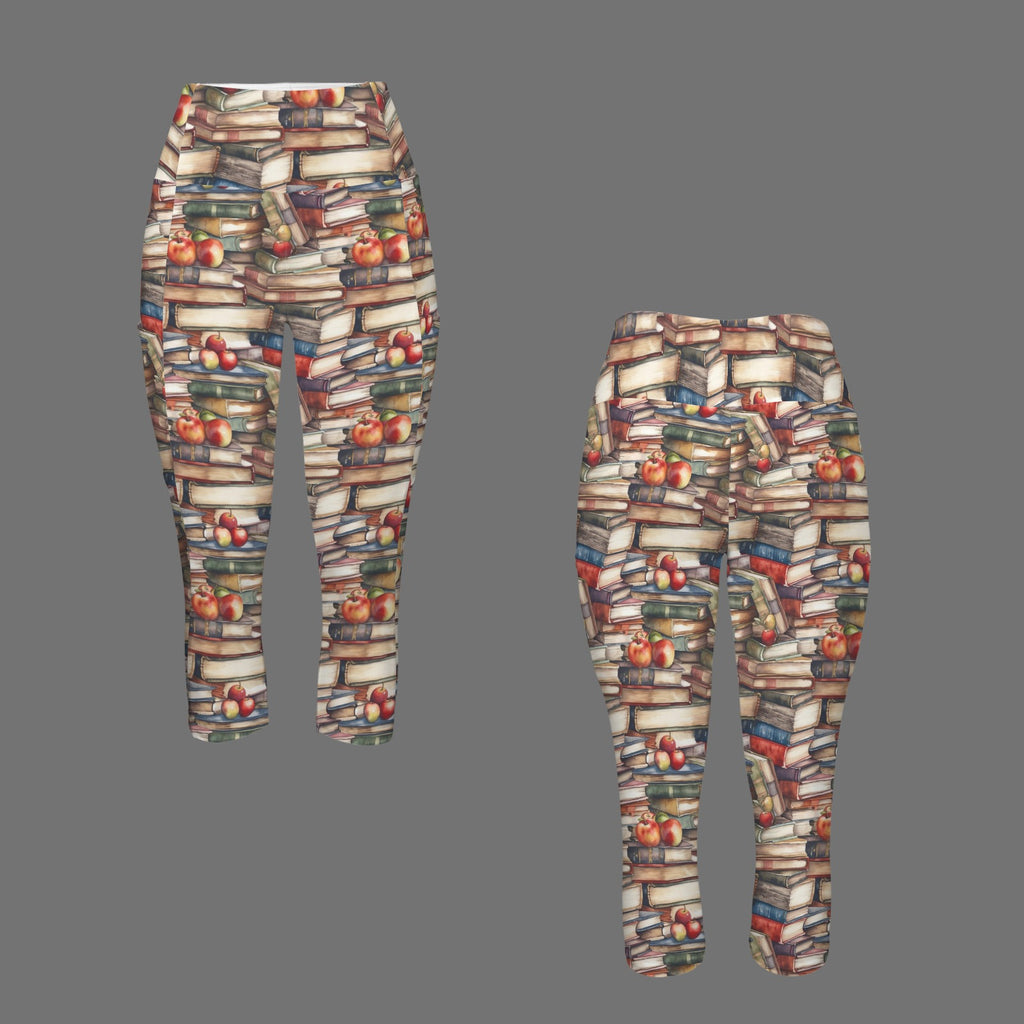 Watercolour Books Women's High Waist Pocket Capri Yoga Leggings Women's High Waist Capri Yoga Leggings Printed Offshore Reading