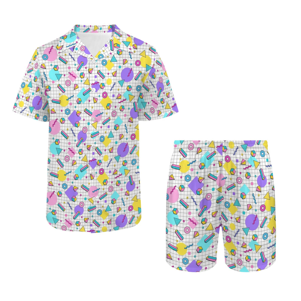 80's Grid Men's Hawaiian Shirt & Shorts Set Men's Hawaiian Shirt & Shorts Set Printed Offshore Retro