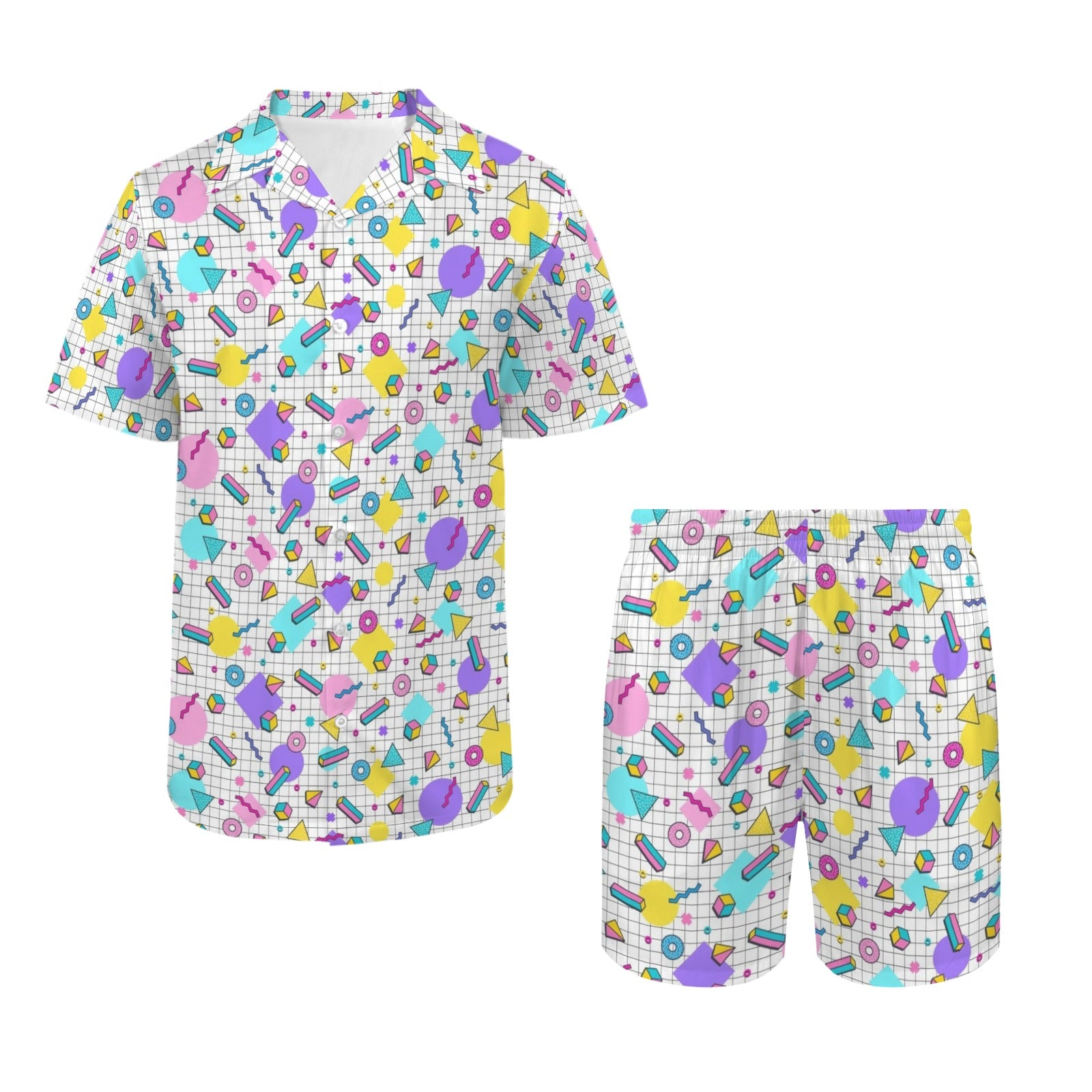 80's Grid Men's Hawaiian Shirt & Shorts Set Men's Hawaiian Shirt & Shorts Set Printed Offshore Retro