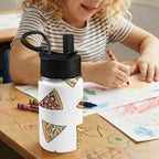 Pizza Slices On White 12oz Kids Water Bottle with Straw Lid
