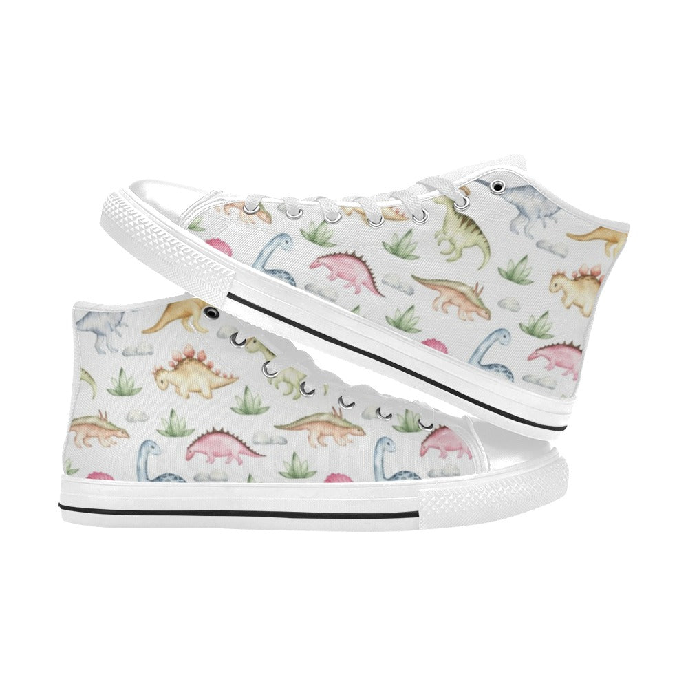 Dinosaur Garden - Kids High Top Canvas Shoes