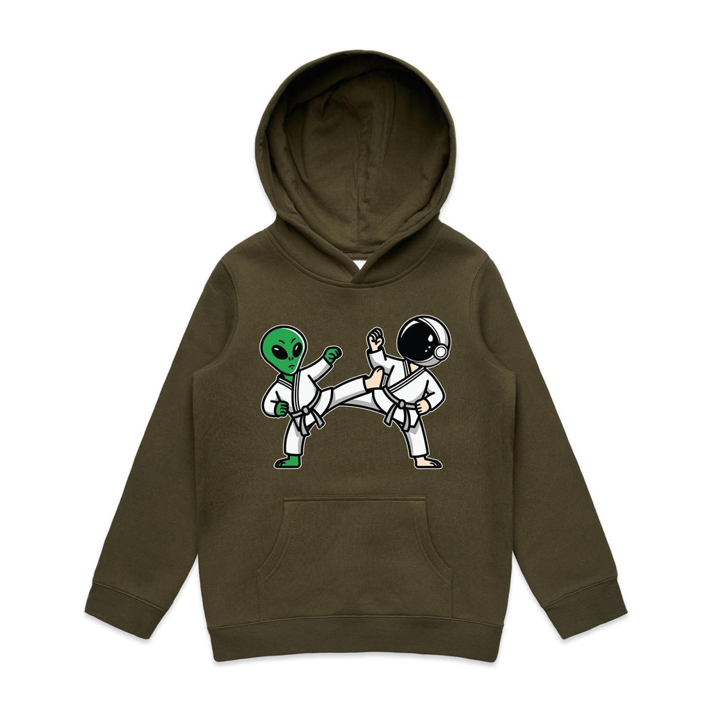 Alien And Astronaut Karate - Kids Hoodie Army Kids Hoodie Printed In Australia
