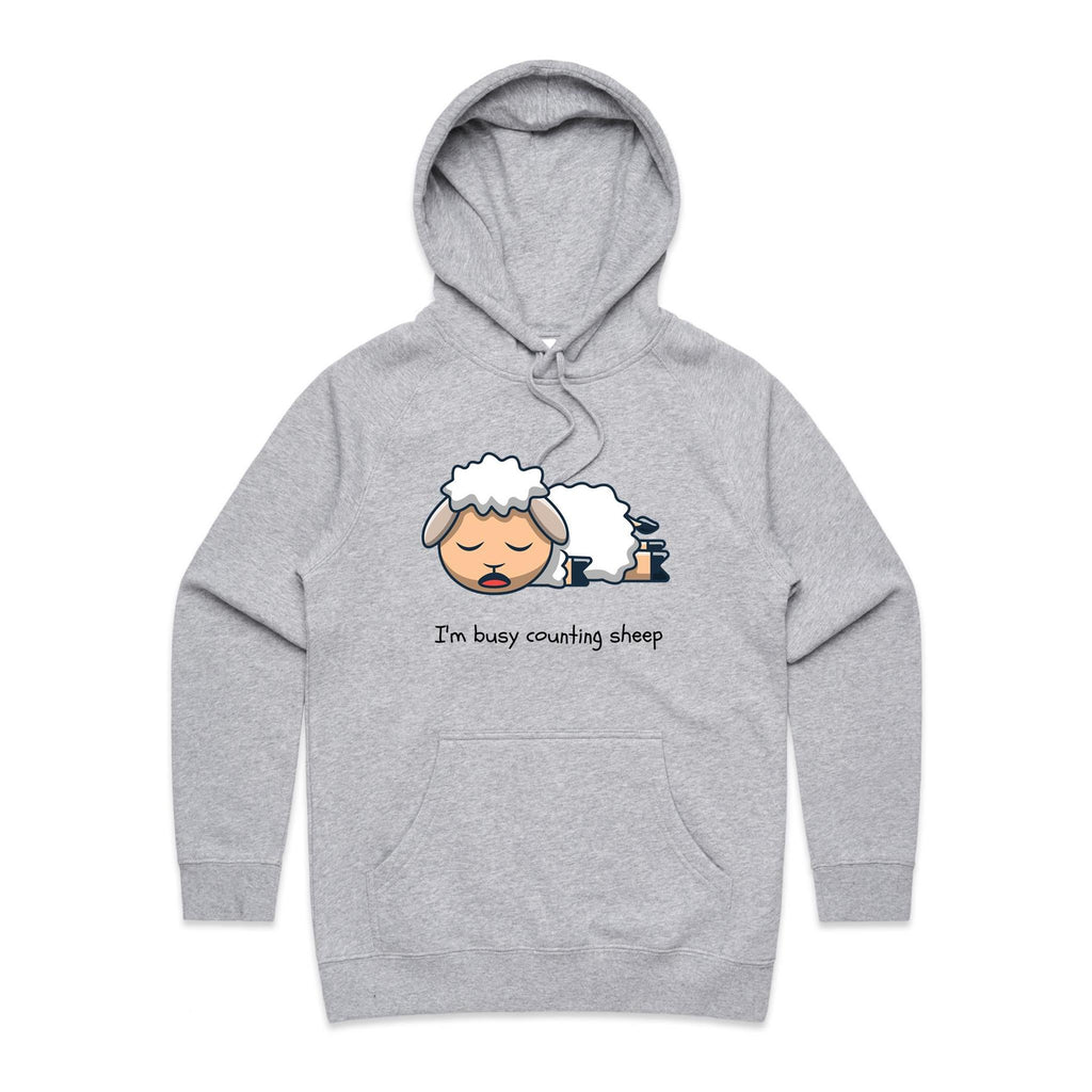 I'm Busy Counting Sheep - Womens Hoodie Grey Marle Womens Hoodie animal Printed In Australia