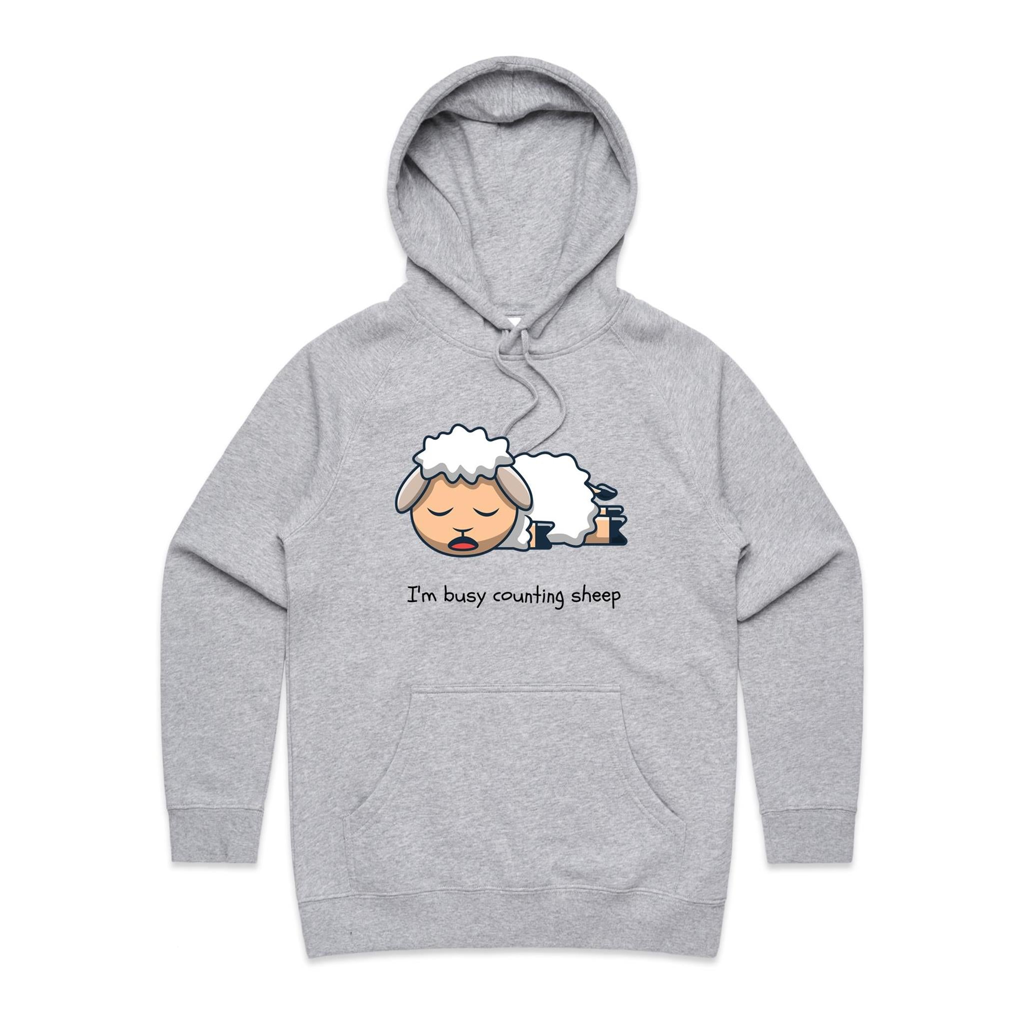 I'm Busy Counting Sheep - Womens Hoodie Grey Marle Womens Hoodie animal Printed In Australia