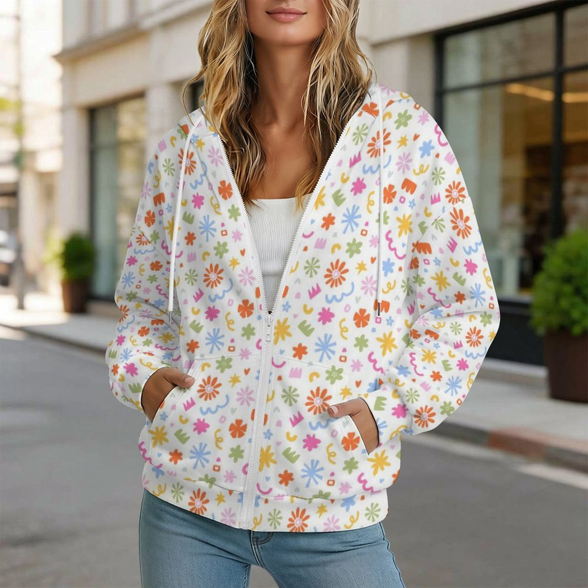 Abstract Colourful Shapes Women's Full-Zip Hoodie
