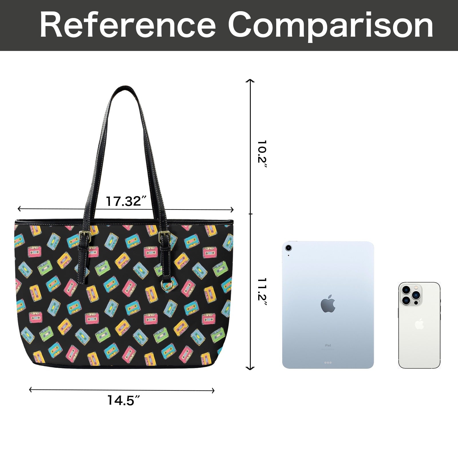Colourful Cassettes - PU Leather Tote Bag - Large