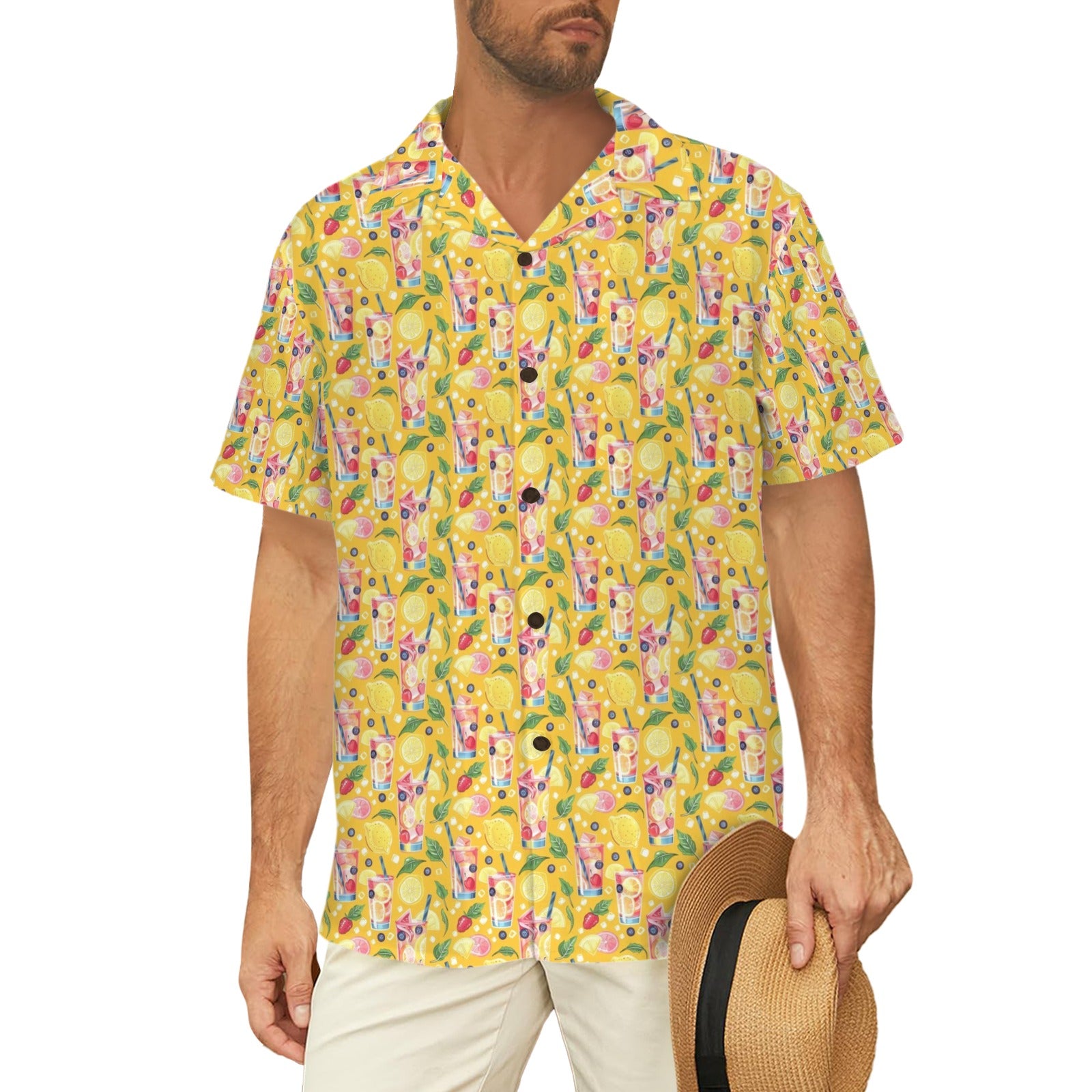 Tropical Fruit Drink - Men's Short Sleeve Hawaiian Shirt Men's Hawaiian Shirt (New) Food Printed Offshore