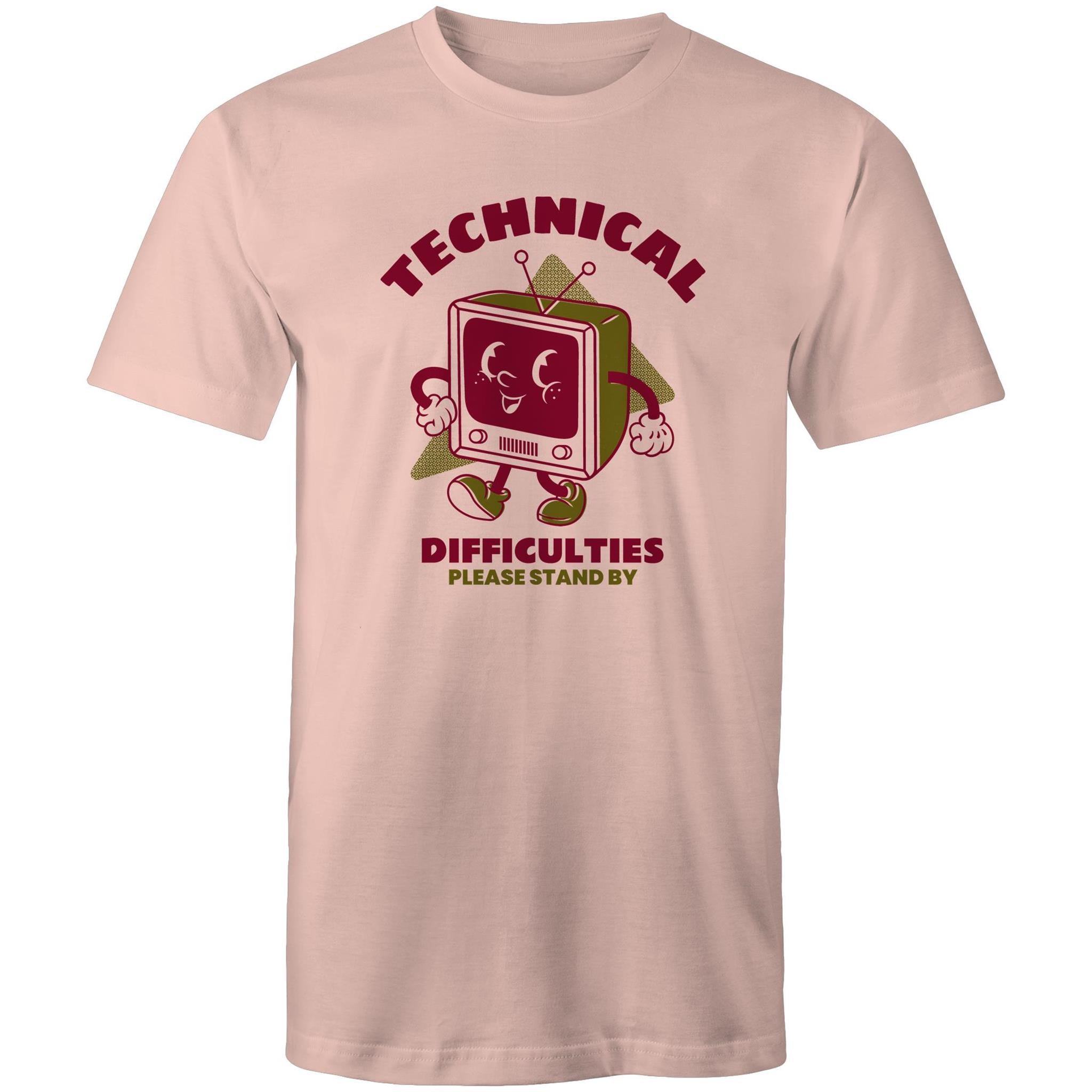 Retro TV, Technical Difficulties - Mens T-Shirt Pale Pink Mens T-shirt Printed In Australia Retro Tech