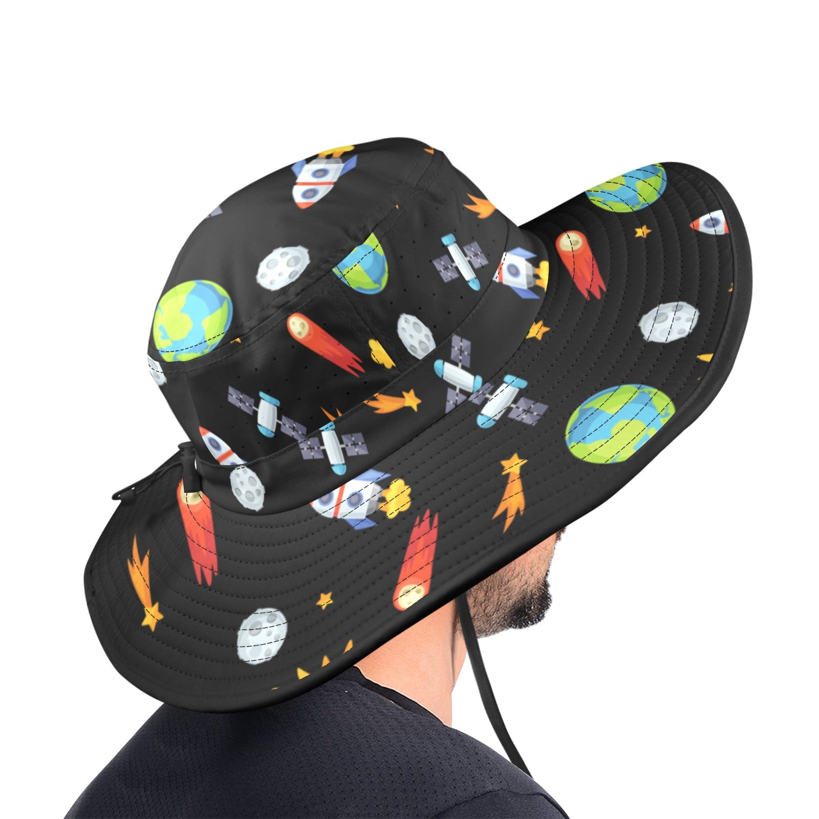 Busy Space - Wide Brim Bucket Hat Wide Brim Bucket Hat Printed Offshore Space