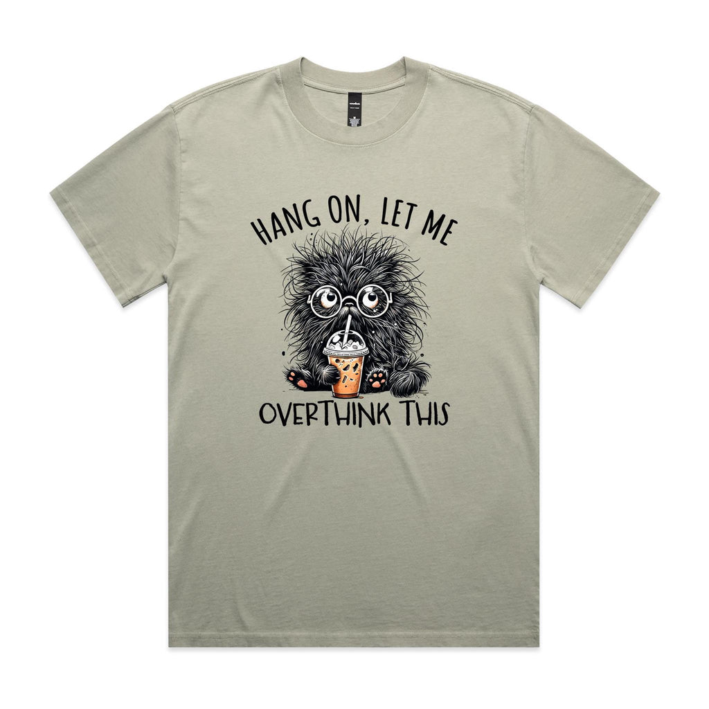 Hang On, Let Me Overthink This, Frazzled Cat AS Colour Heavy Faded Tee Unisex Faded eucalyptus Heavy Faded T-shirt animal Printed In Australia