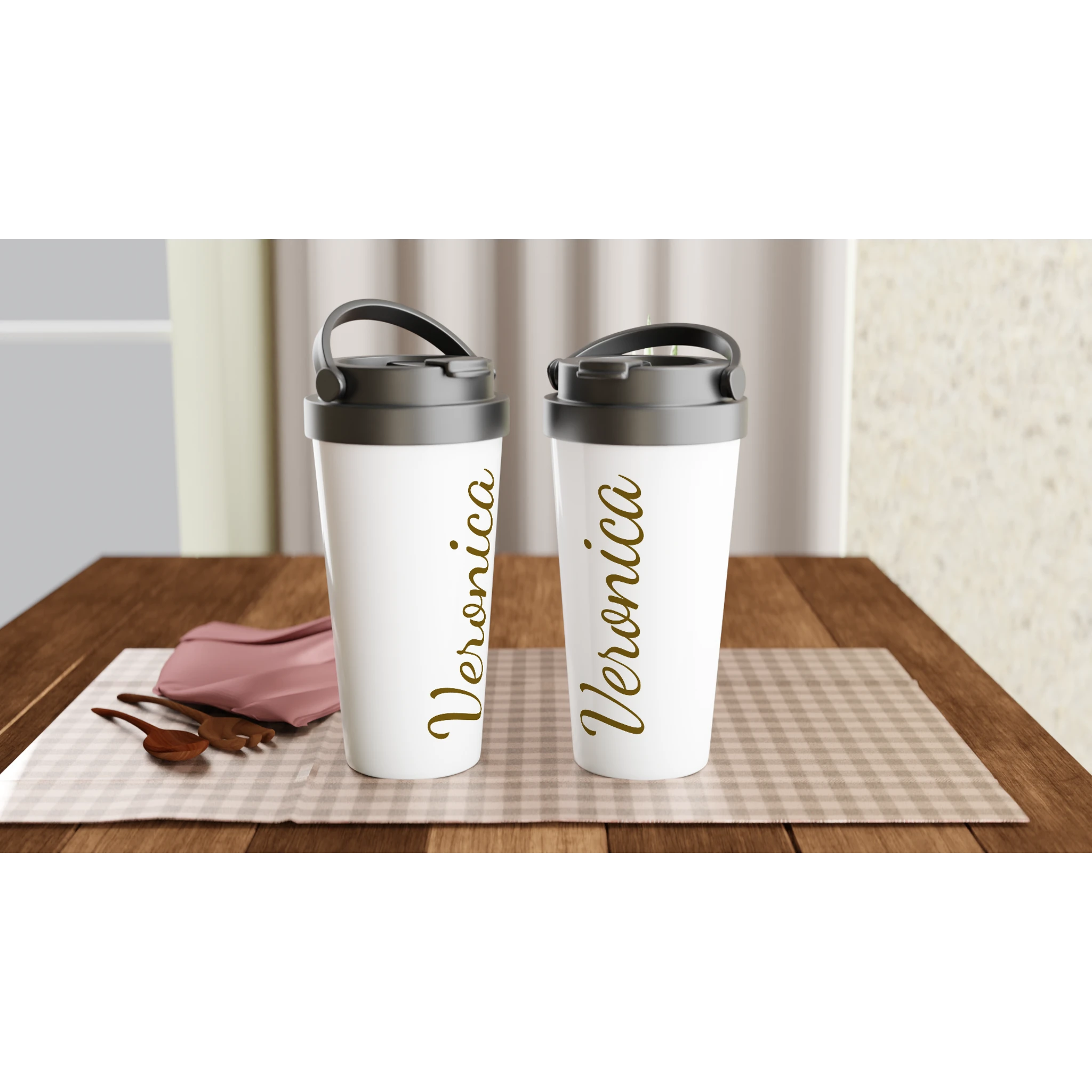 Personalise - Name In Script - White 15oz Stainless Steel Travel Mug Personalised Travel Mug customise Globally Fulfilled Name personalise
