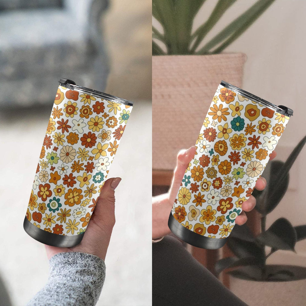 70's Style Floral 20oz Mobile Tumbler with Lid (Black Lock) 20oz Travel Mug Plants Printed Offshore