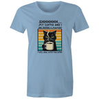 Shhh, My Coffee And I Are Having A Moment, Cat - Womens T-shirt Carolina Blue Womens T-shirt animal Coffee Printed In Australia