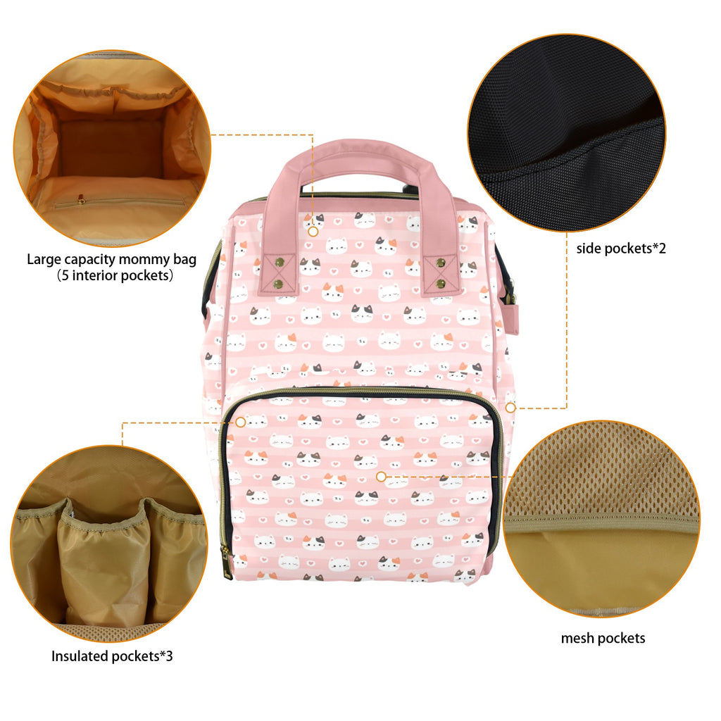 Pink Cats Multi-Function Backpack, Nappy / Diaper Bag Multi-function Backpack, Nappy / Diaper Bag animal Printed Offshore