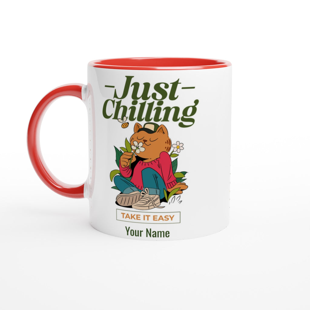 Personalised - Just Chilling - White 11oz Ceramic Mug with Color Inside Ceramic Red Personalised 11oz Mug Customise Globally Fulfilled Name Personalise