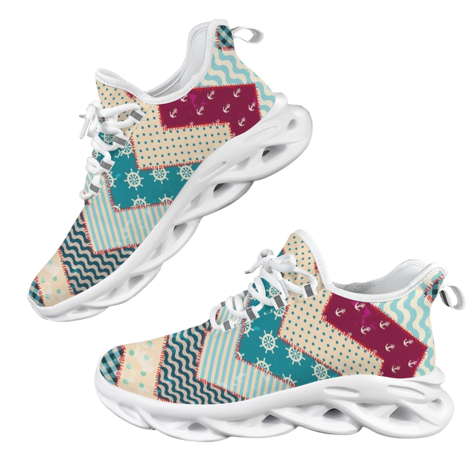 Nautical Patchwork Women's Twisted Sole Sneakers