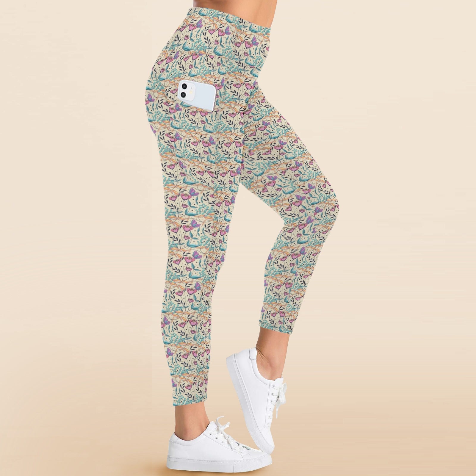 Butterfly Floral Women's High Waist Pockets Yoga Leggings Women's High Waist Pockets Yoga Leggings Plants Printed Offshore Retro