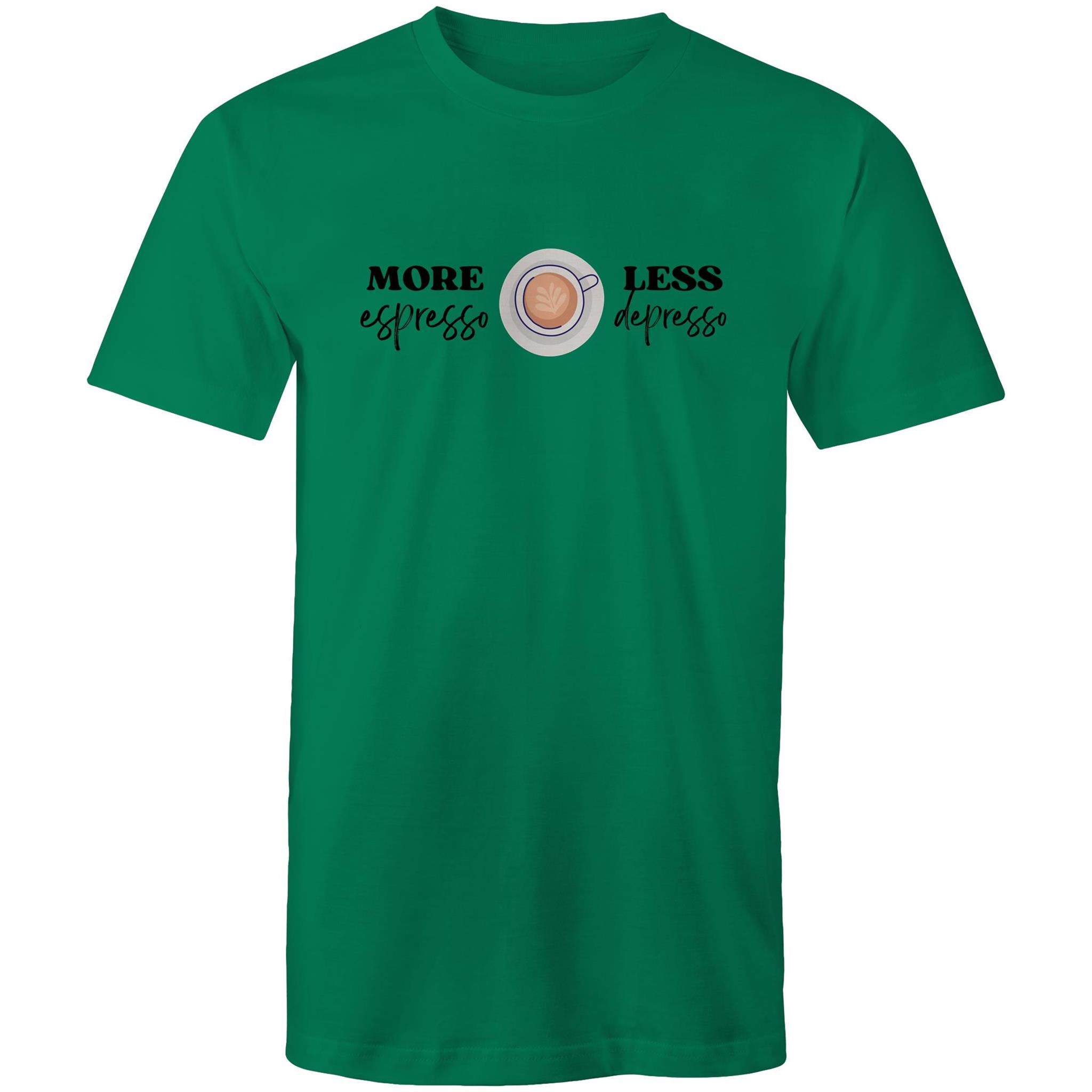 More Espresso Less Depresso - Mens T-Shirt Kelly Green Mens T-shirt Coffee Printed In Australia
