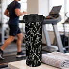 Black And White Floral 20oz Tea Tumbler with Carry Handle