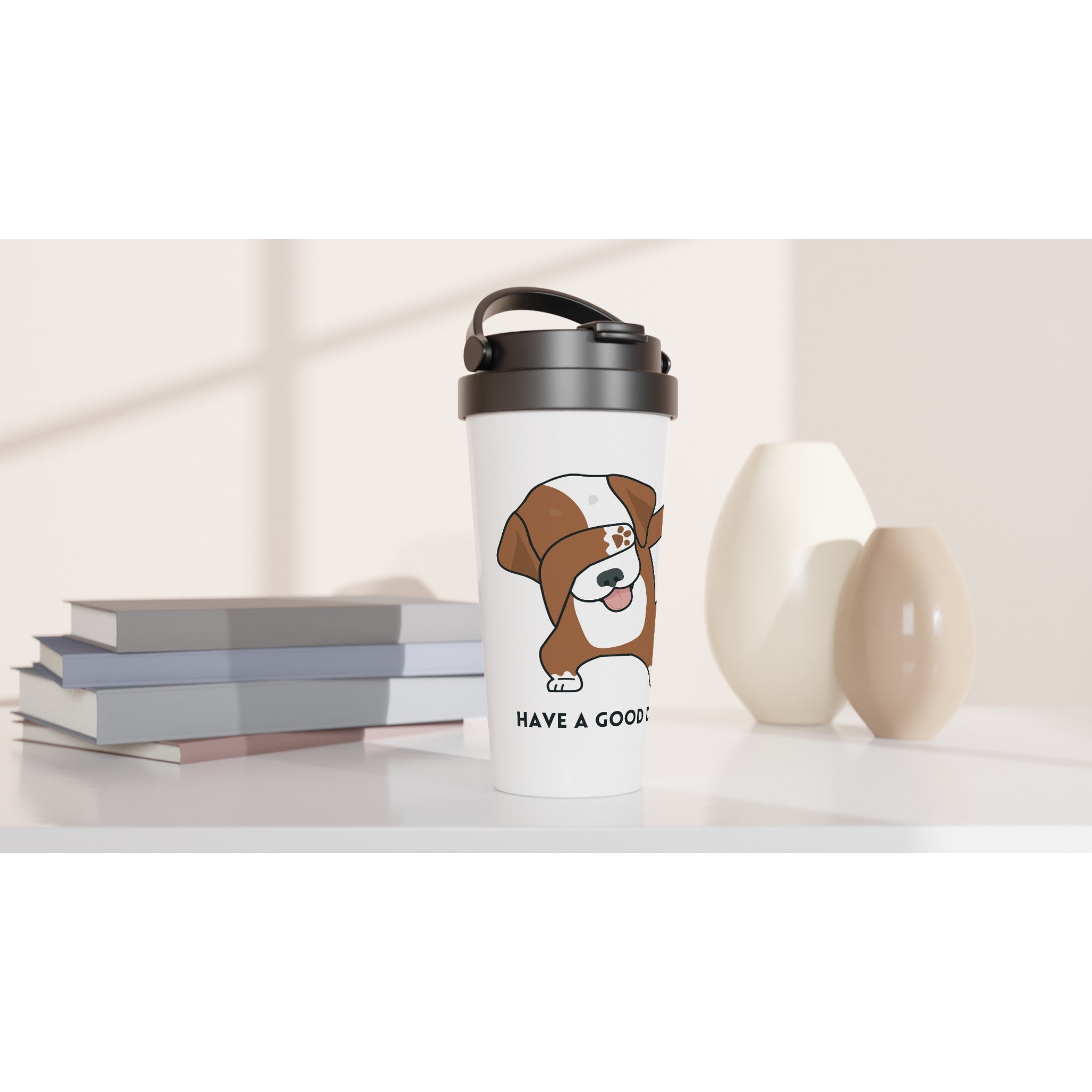 Dab Step Dog, Have A Good Day - White 15oz Stainless Steel Travel Mug Travel Mug animal Globally Fulfilled