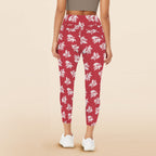 Red Retro Foliage - Women's High Waist Pockets Yoga Leggings