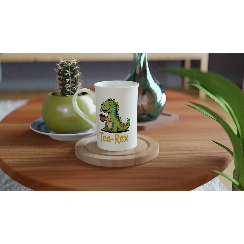 Personalised Tea-Rex, Tea Drinking Dinosaur White 10oz Porcelain Slim Mug Personalised Porcelain Mug animal Globally Fulfilled Tea