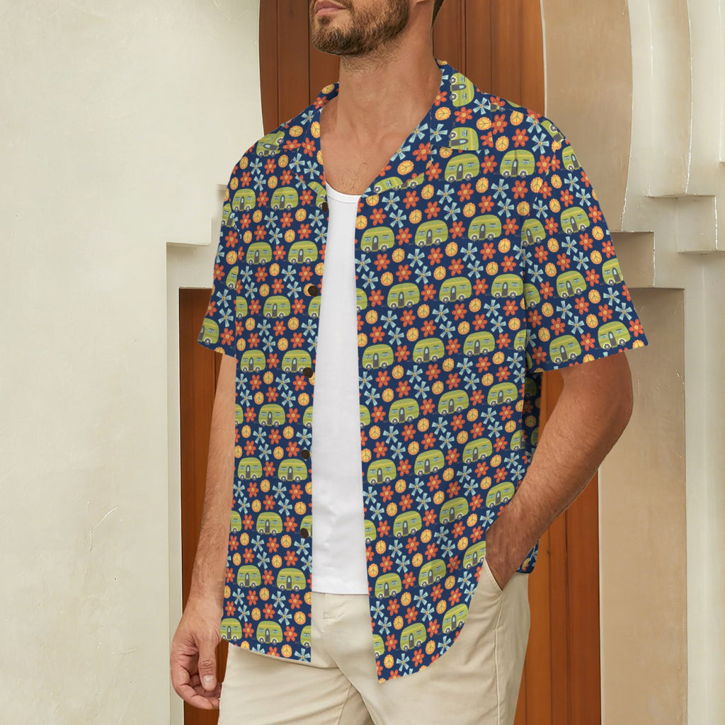 Hippie Caravan Men's Short Sleeve Hawaiian Shirt Men's Hawaiian Shirt (New) Printed Offshore Retro