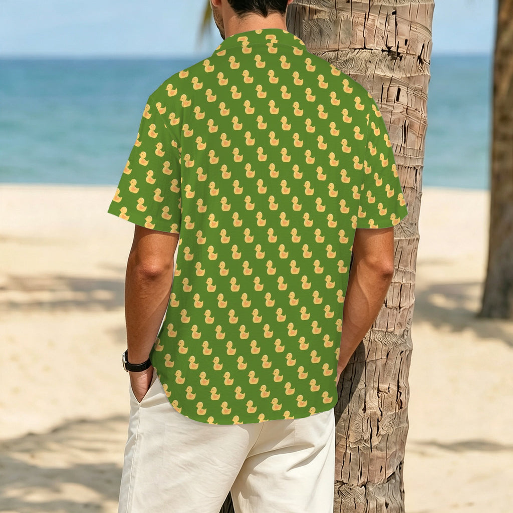Rubber Ducks On Green Men's Crinkle Hawaiian Shirt