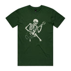 Skeleton Playing Guitar Men's AS Colour T-shirt Forest Green Mens T-shirt Music Printed In Australia