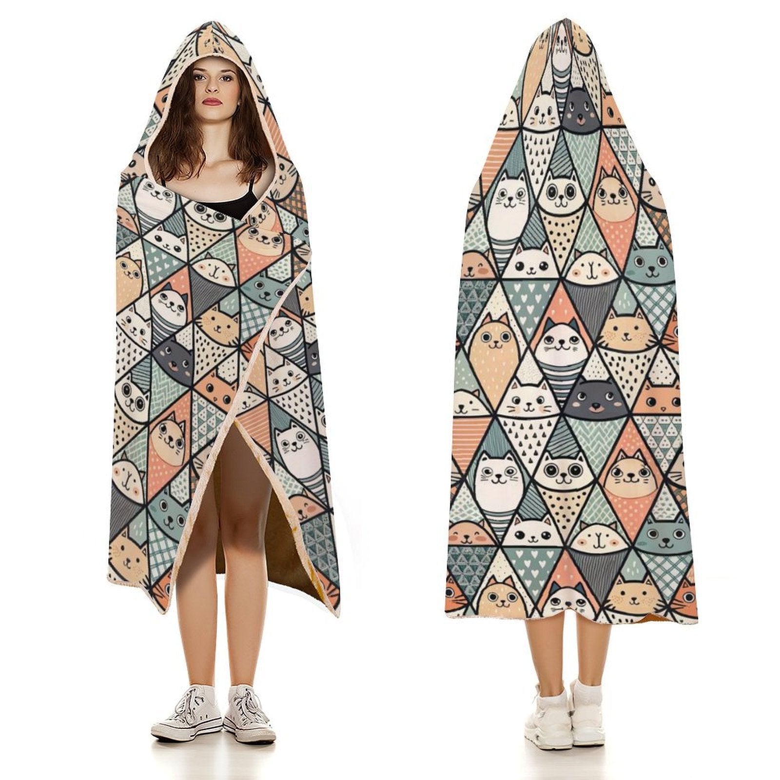 Diamond Cat Pattern Kids Hooded Blanket 100cm x 130cm Kids Hooded Blanket animal Printed Offshore