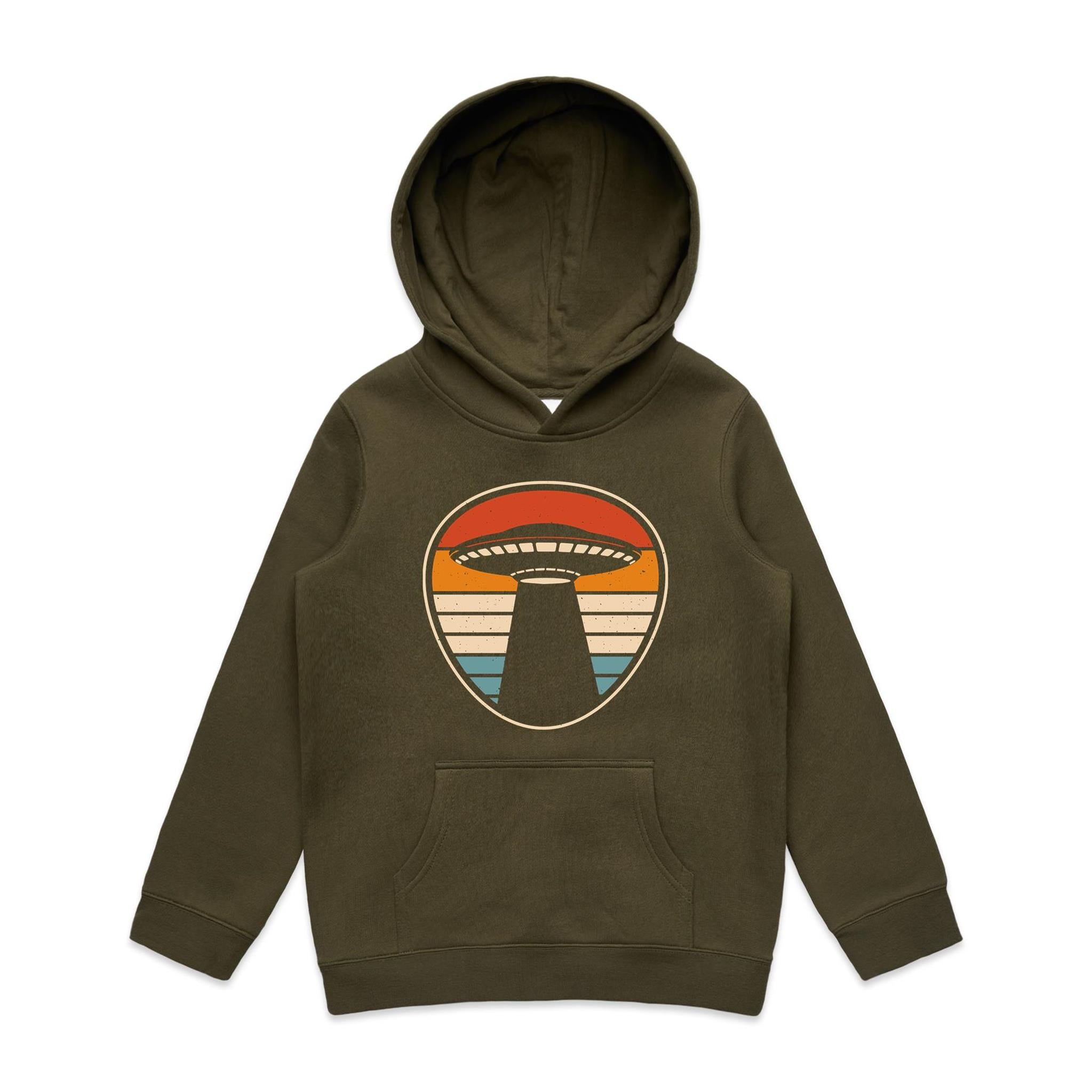 UFO, Retro Stripes - Kids Hoodie Army Kids Hoodie Printed In Australia