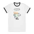 Coffee Time - Staple Ringer Tee White Black Ringer T-Shirt Coffee Printed In Australia