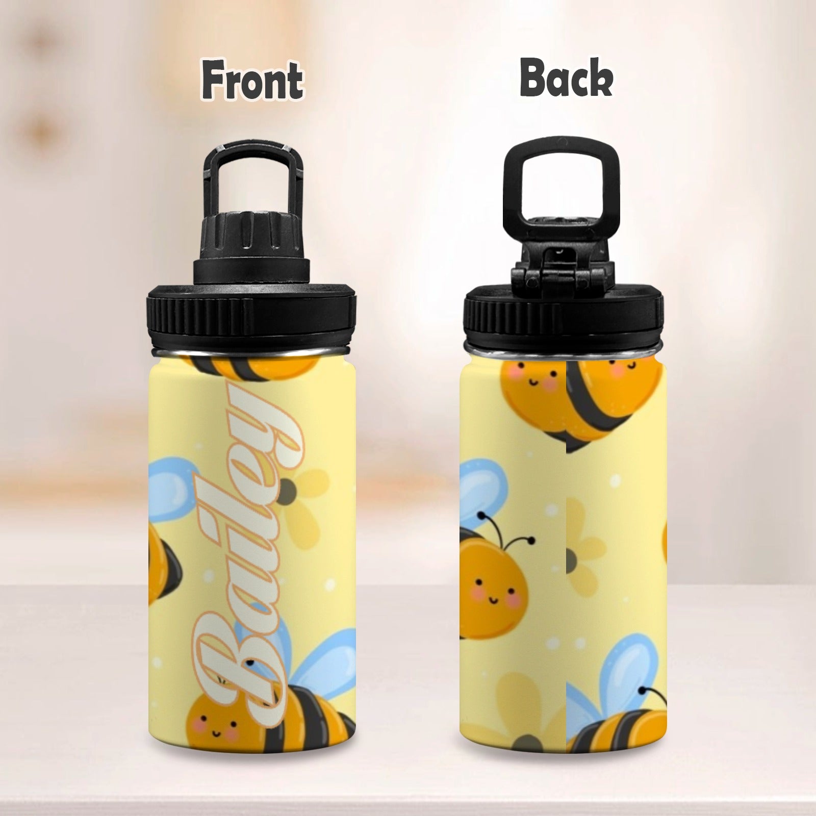 Personalised - Bright Bees - Kids Stainless Steel Water Bottle