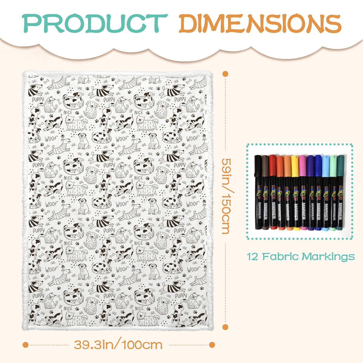 Puppy Time Colour Your Own Blanket 100×150cm