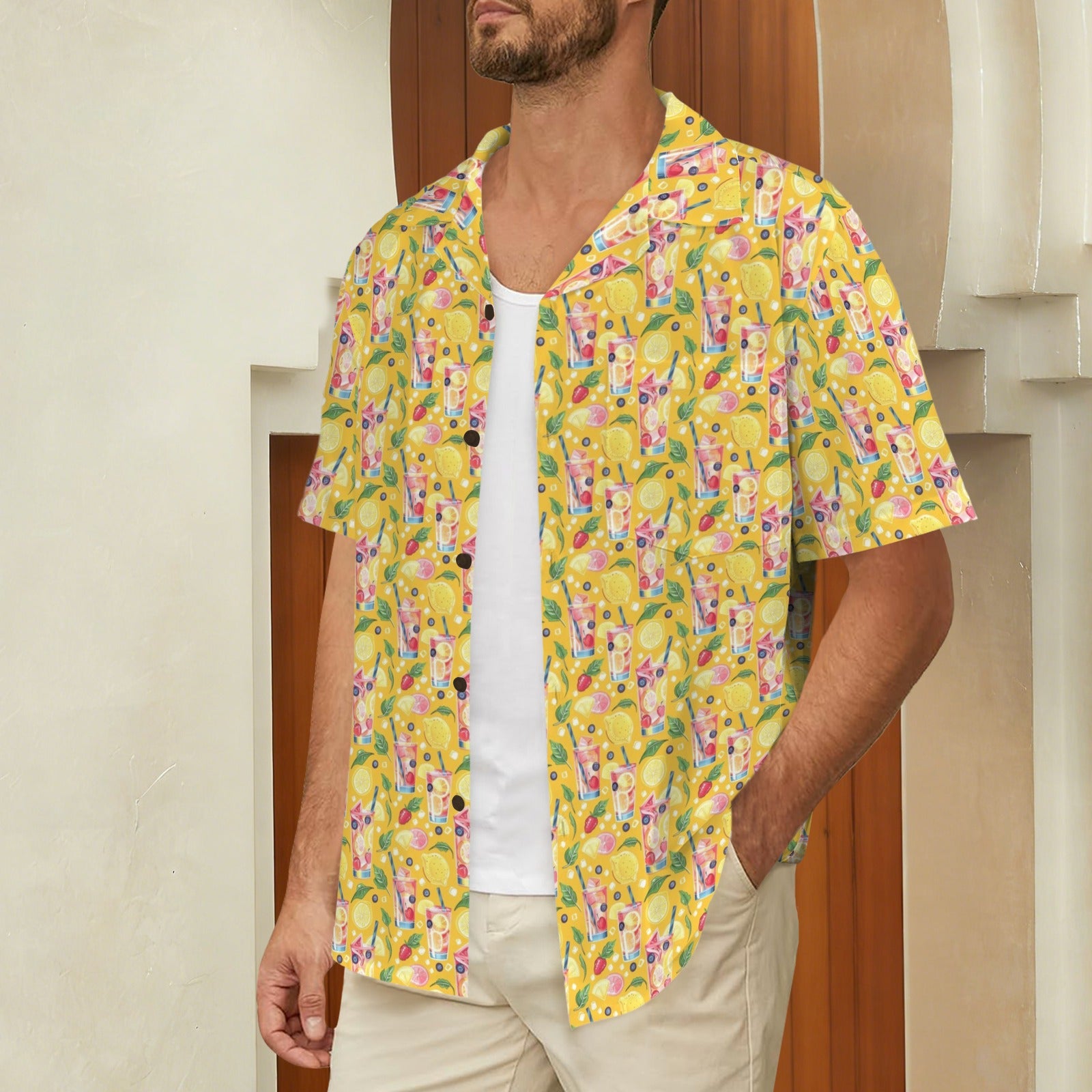 Tropical Fruit Drink - Men's Short Sleeve Hawaiian Shirt Men's Hawaiian Shirt (New) Food Printed Offshore