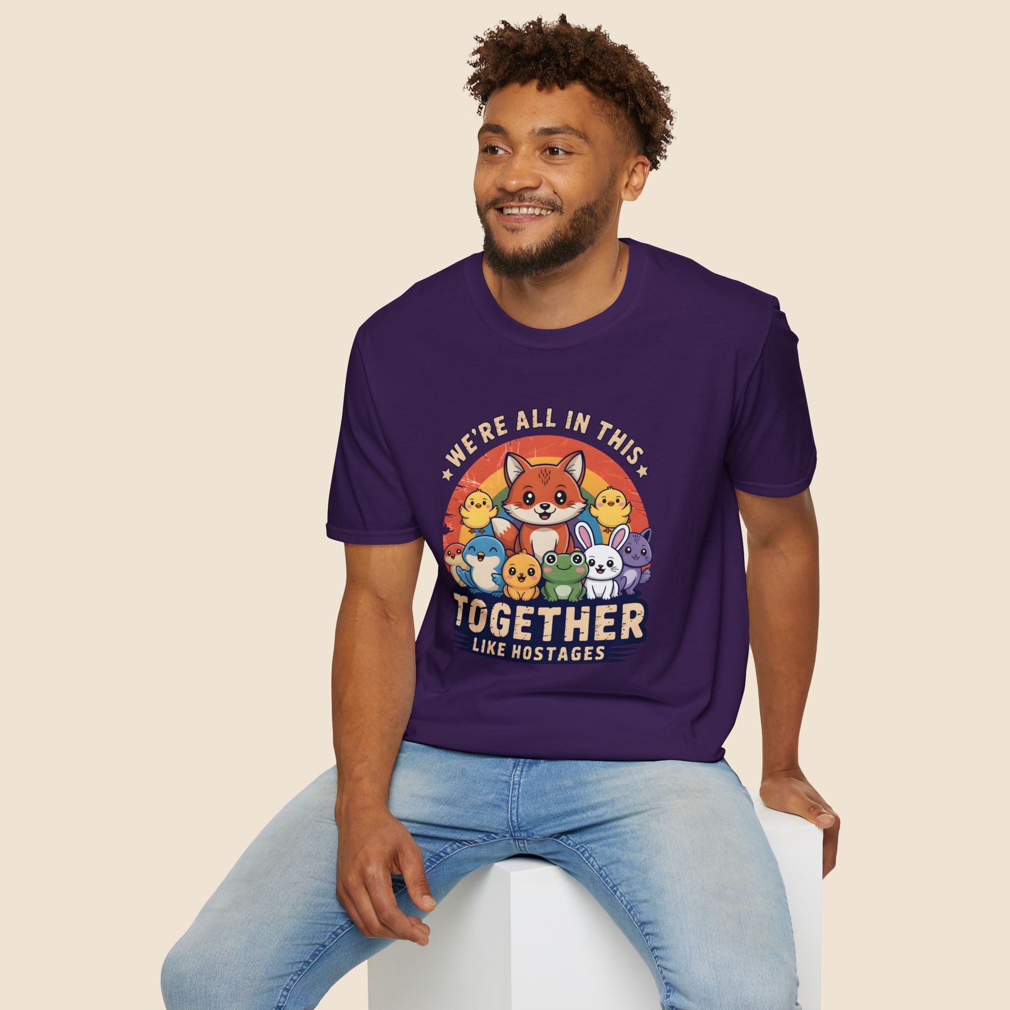Cute Fox and Animal Friends We're All In This Together Like Hostages Unisex T-Shirt Unisex Adult T-shirt animal Globally Fulfilled