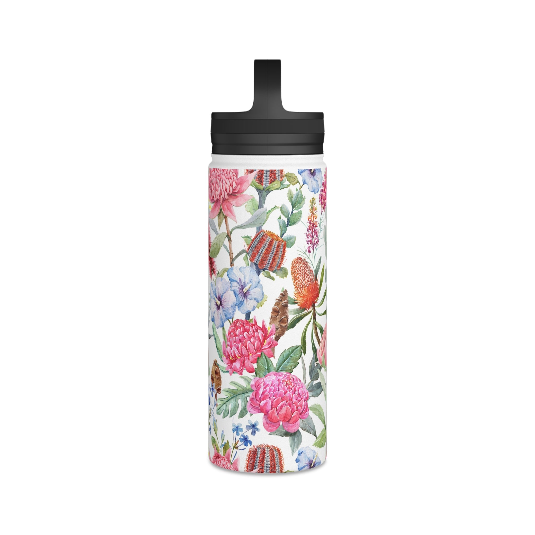 Australian Native Flowers - Stainless Steel Water Bottle, Handle Lid Stainless Steel Water Bottle With Handle Lid Globally Fulfilled Plants