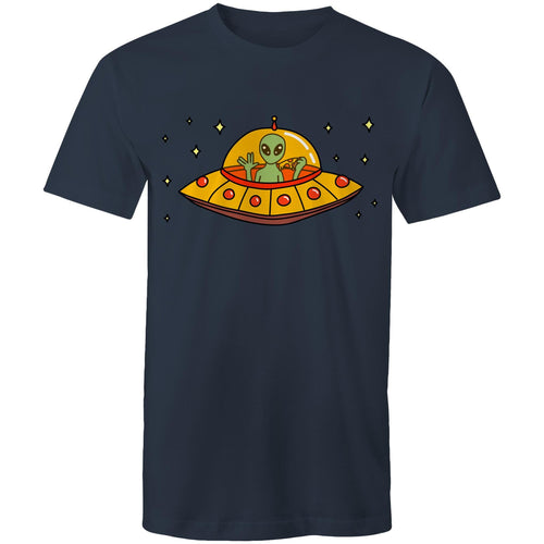 Alien Pizza - Mens T-Shirt Navy Mens T-shirt Food Printed In Australia Sci Fi