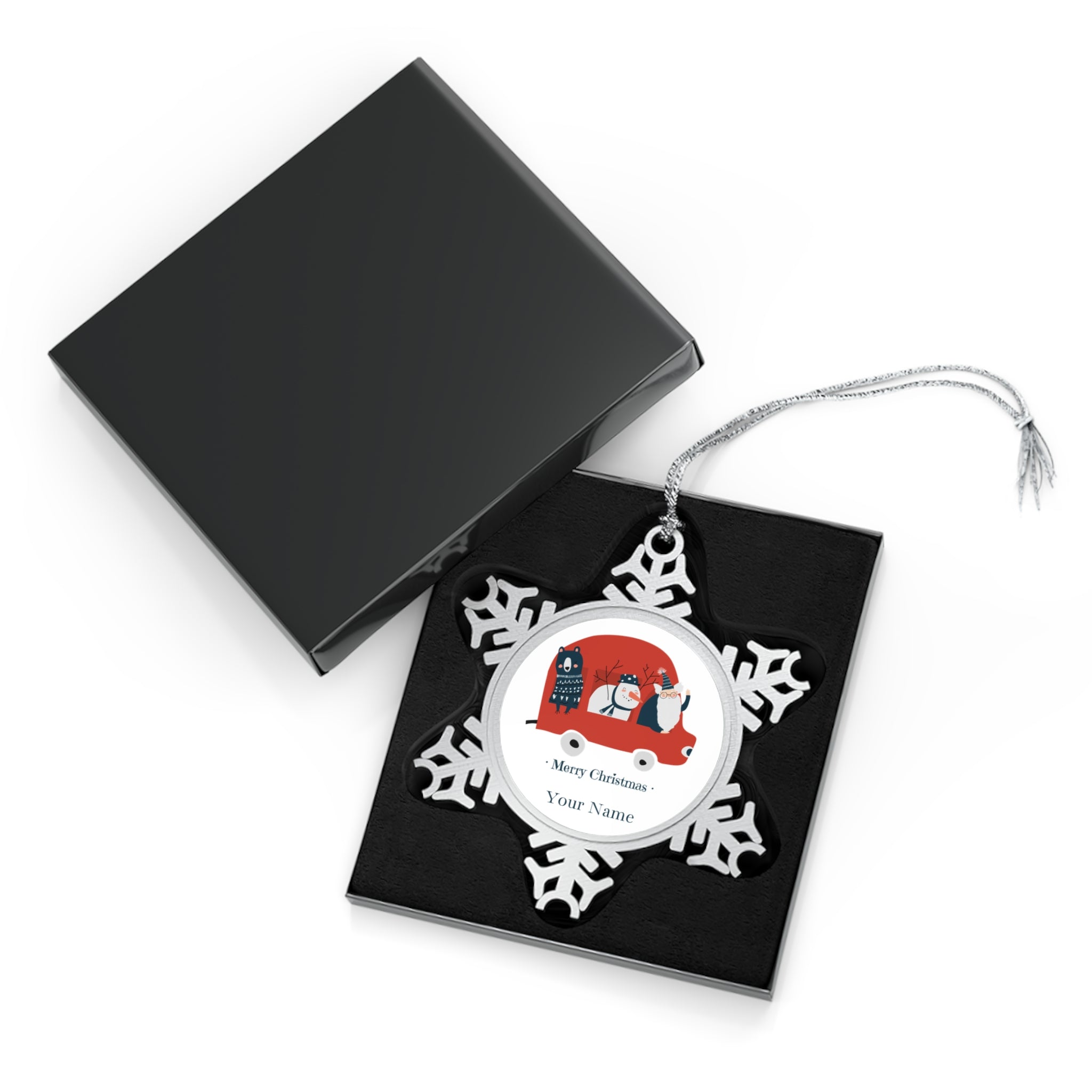 Personalised - Santa Car - Christmas Pewter Snowflake Ornament