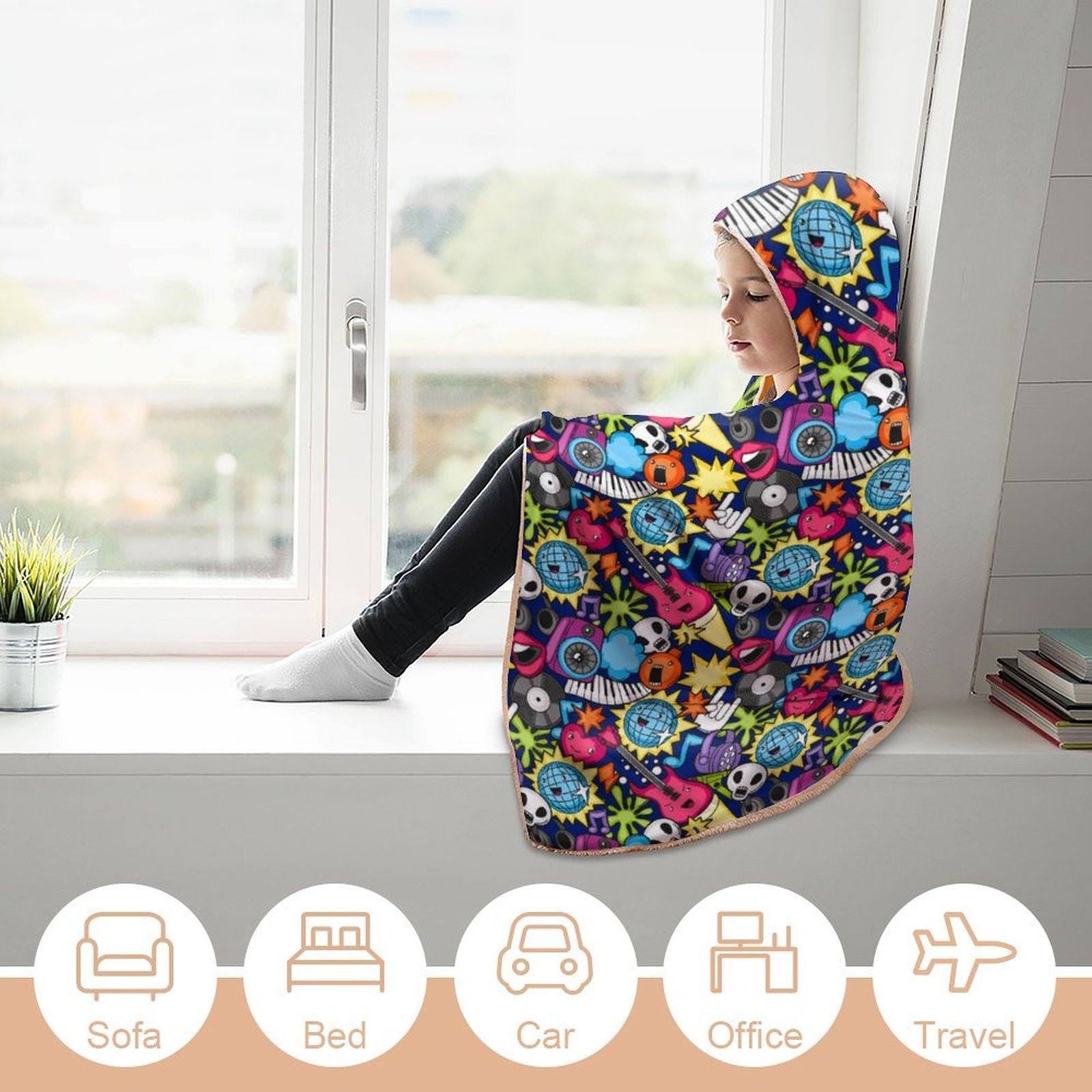 Sticker Music Kids Hooded Blanket 100cm x 130cm Kids Hooded Blanket Music Printed Offshore