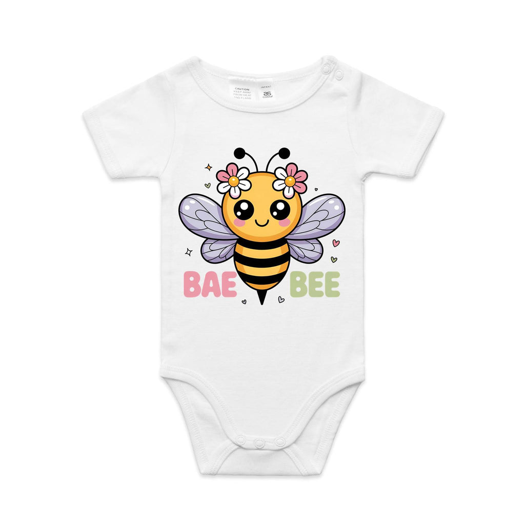 Bae Bee AS Colour Baby Bodysuit White Baby Bodysuit animal Printed In Australia